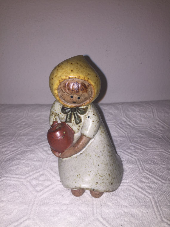 Vintage stoneware Lisa Larson style figural girl with hat and water jug