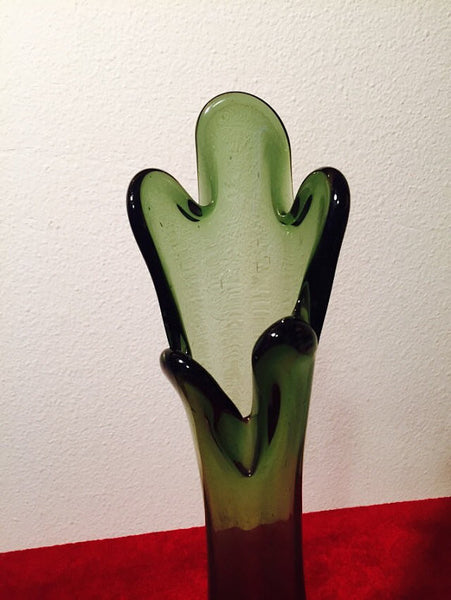Mid Century Modern Viking Green Swung Stretch Art Glass Vase  16" Tall