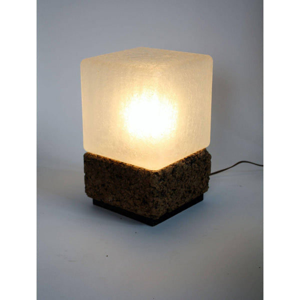 Vintage Modern Cube Cork & Glass Shade Table Lamp
