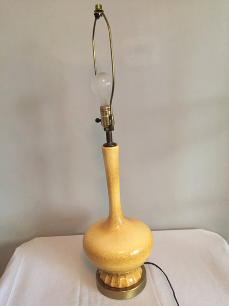 Vintage Yellow Ceramic Table Lamp on Brass Base