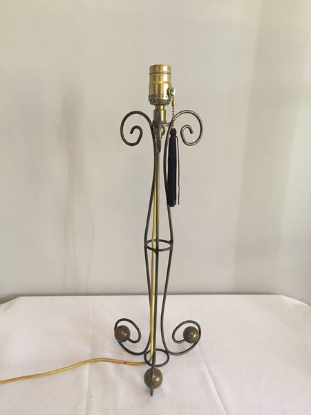 Vintage Scrolled Brass Table Lamp with brass ball accents
