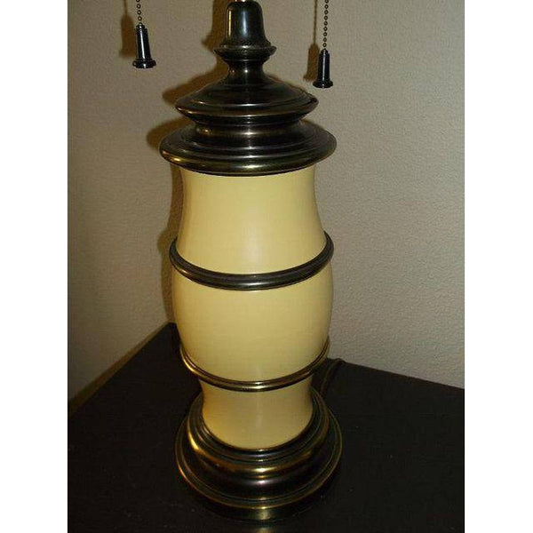 Vintage Stiffel Pale Yellow Ceramic and Brass Table Lamp