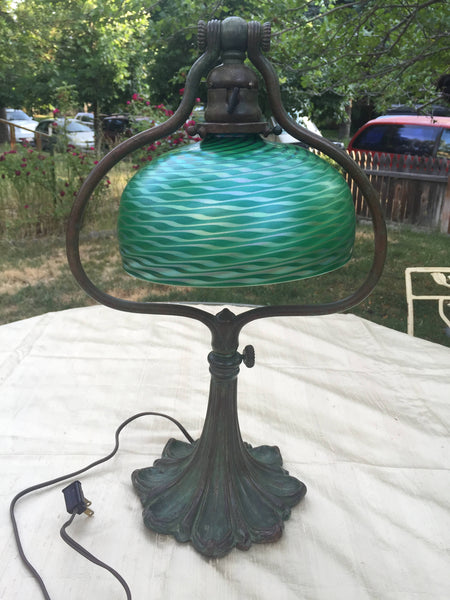 Tiffany Studios New York #569  Harp Desk Lamp with Damascene Shade