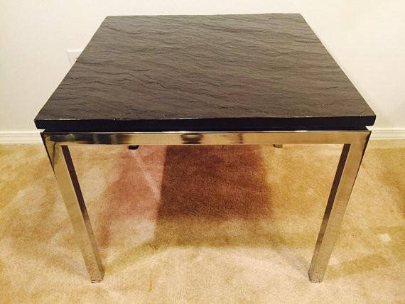 Mid-Century Modern Chrome Coffee Table with a Slate Top by Florence Knoll, 1960s