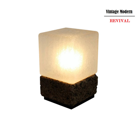 Vintage Modern Cube Cork & Glass Shade Table Lamp