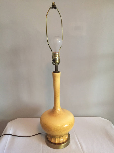 Vintage Yellow Ceramic Table Lamp on Brass Base