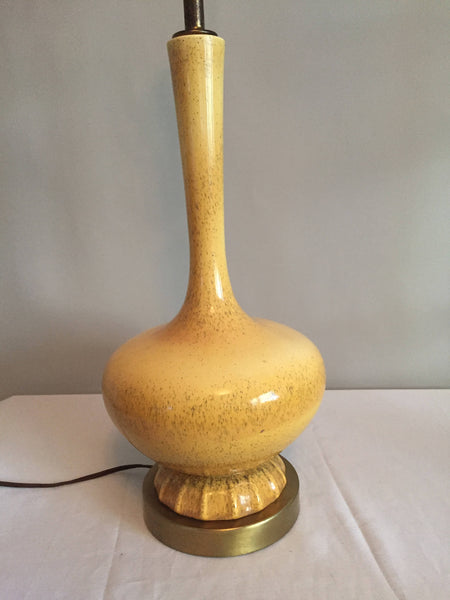 Vintage Yellow Ceramic Table Lamp on Brass Base