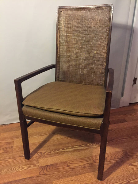 Mid Century Hollywood Regency Oak and Cane Upholstered Dining Chairs in the style of Milo Baughman for Dillingham - set of 6