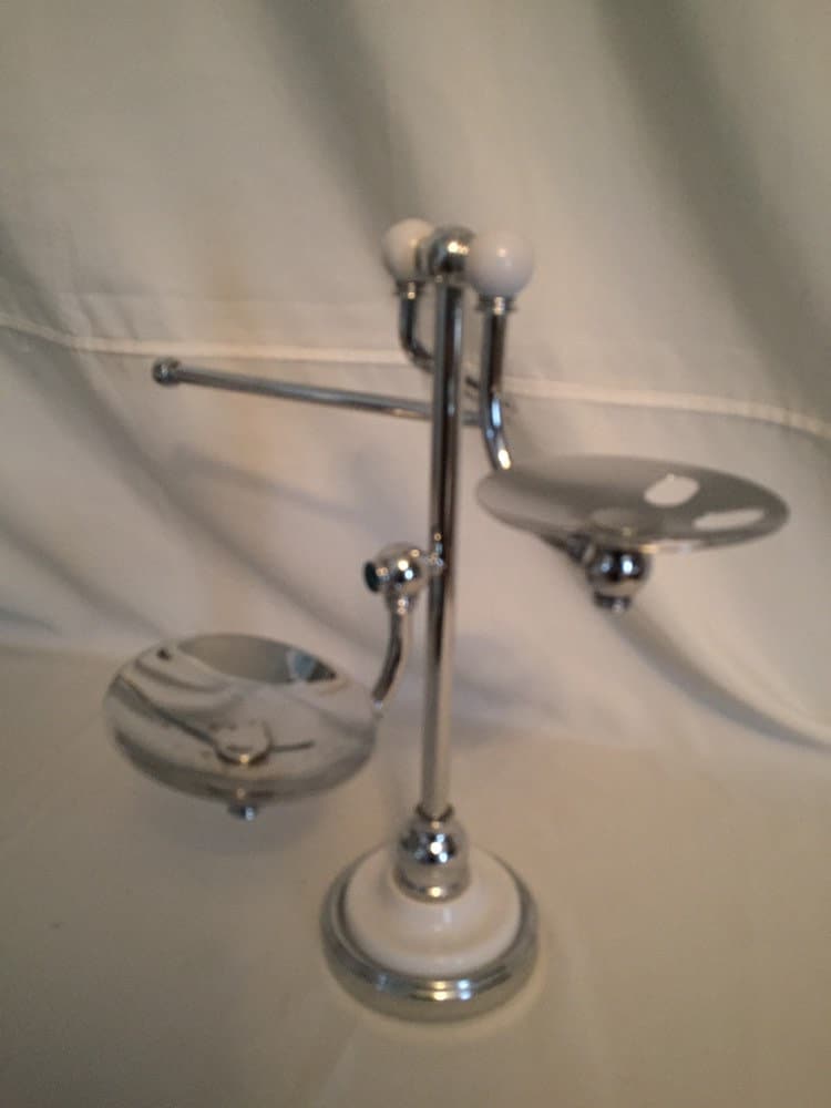 Vintage Reproduction chrome and Porcelain Soap/ Toothbrush / Hand towel Holder