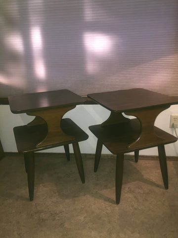 Pair of Vintage Walnut Side tables/ End Tables with laminate tops