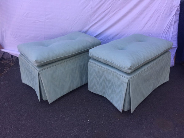 Pair of Mid Century Hollywood Regency Upholstered Ottomans/Benches with Faux Bamboo Legs