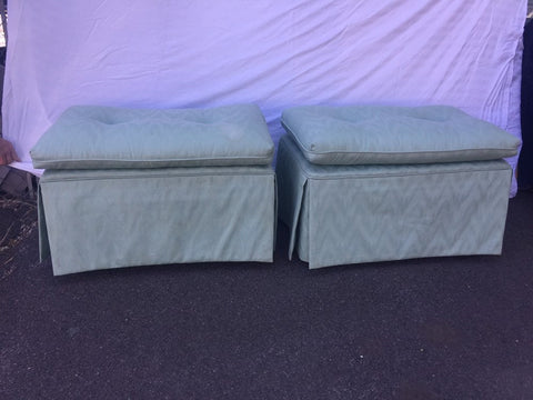 Pair of Mid Century Hollywood Regency Upholstered Ottomans/Benches with Faux Bamboo Legs