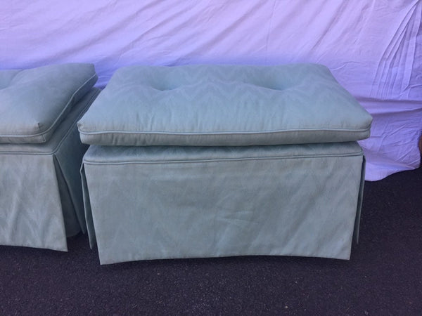 Pair of Mid Century Hollywood Regency Upholstered Ottomans/Benches with Faux Bamboo Legs