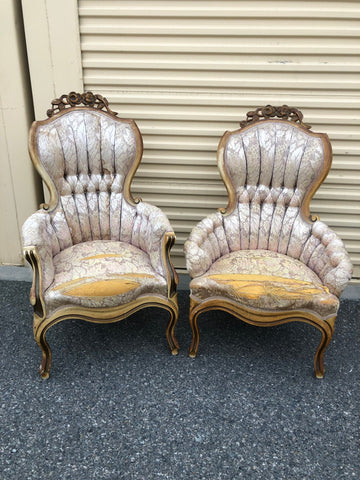 Pair of Vintage Victorian style Tufted Parlor Chairs-need reupholstery