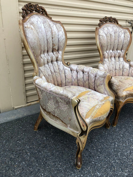 Pair of Vintage Victorian style Tufted Parlor Chairs-need reupholstery