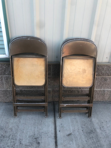 Set of 4 Vintage Folding Metal School Chairs with plywood seats