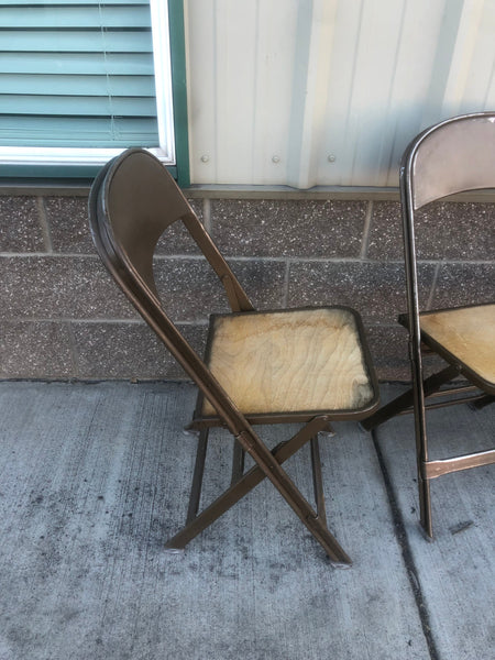 Set of 4 Vintage Folding Metal School Chairs with plywood seats