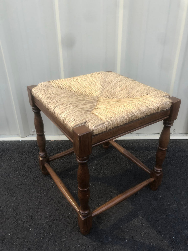 Beautiful French Country Turned Wood and Rush Seat Ottoman