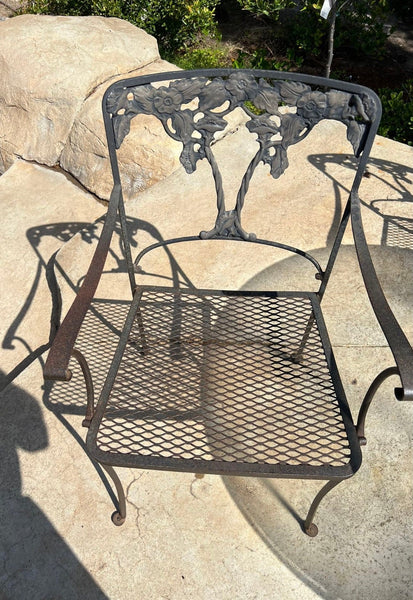 Vintage Brown Jordan Cast Iron Patio Set-glass topped table and 4 chairs - Morning Glory pattern