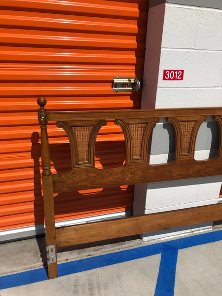 1960s Hollywood Regency Wood King Size Headboard with Cane Insets