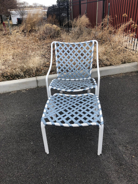 Vintage Brown Jordan Tamiami Chair with footstool - blue/white (2 available, sold separately)