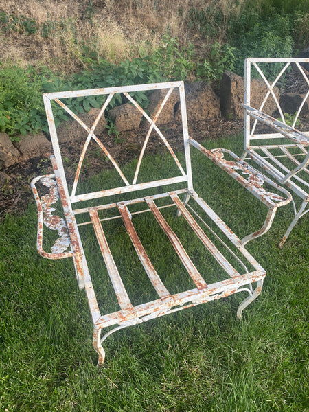 Pair of Woodard Vintage Garden Patio Lounge Chairs - rusty patina