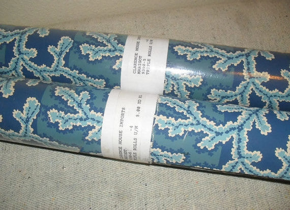 Vintage Clarence House "Marigot #034; Wallpaper #9390 Handprint KAZUMI 1 Roll -5 yds blue/white