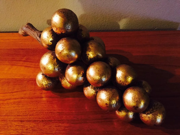 1960's Gold Leaf Clay Grapes- 1960's Hollywood Regency table decor