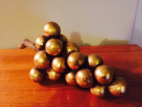 1960's Gold Leaf Clay Grapes- 1960's Hollywood Regency table decor